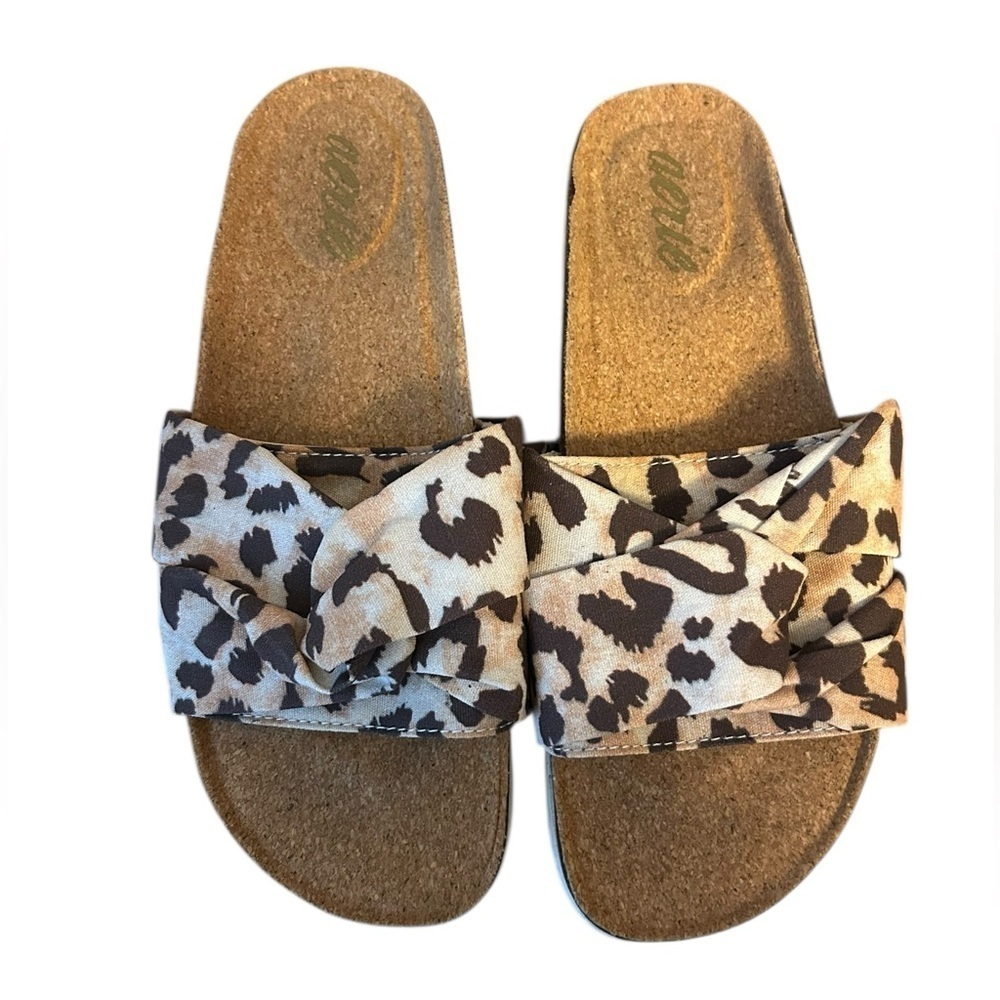 Aerie Leopard Print Cork Knot Slide Sandals